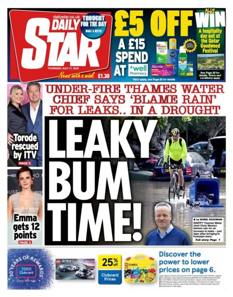 The headline on the front page of the Star reads: "Leaky bum time!"