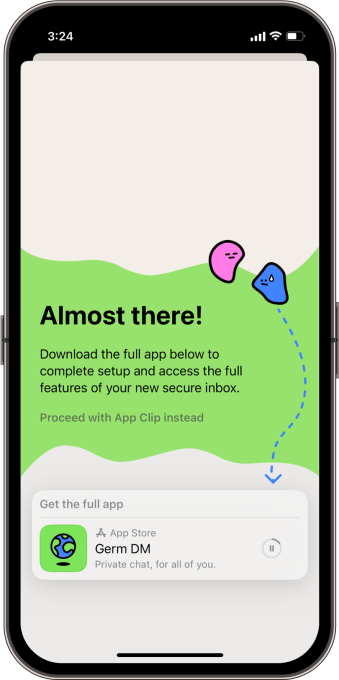 Germ brings end-to-end encrypted messages to Bluesky a screenshot of the Germ app, showing its download and onboarding process.