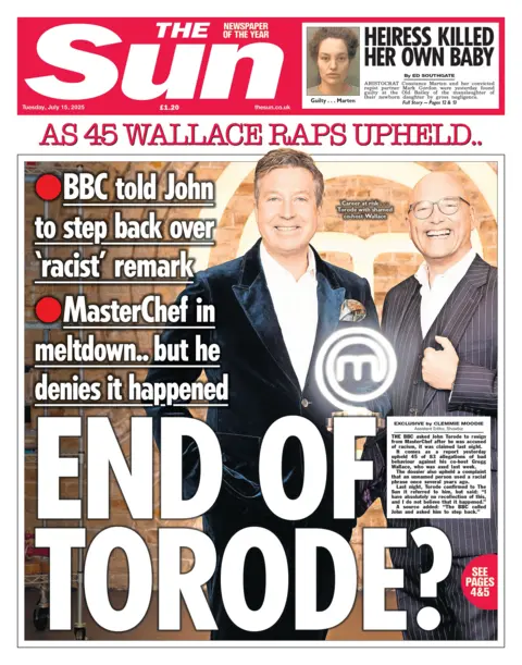 The headline on the front page of the Sun reads: "End of Torode?".
