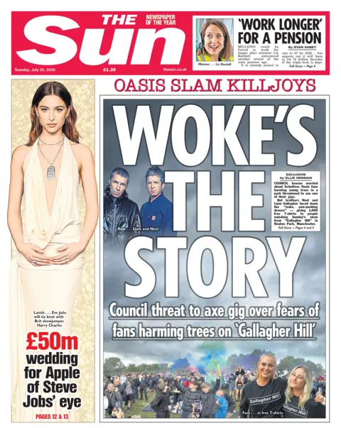 The headline on the front page of The Sun reads: "Woke's the story". 