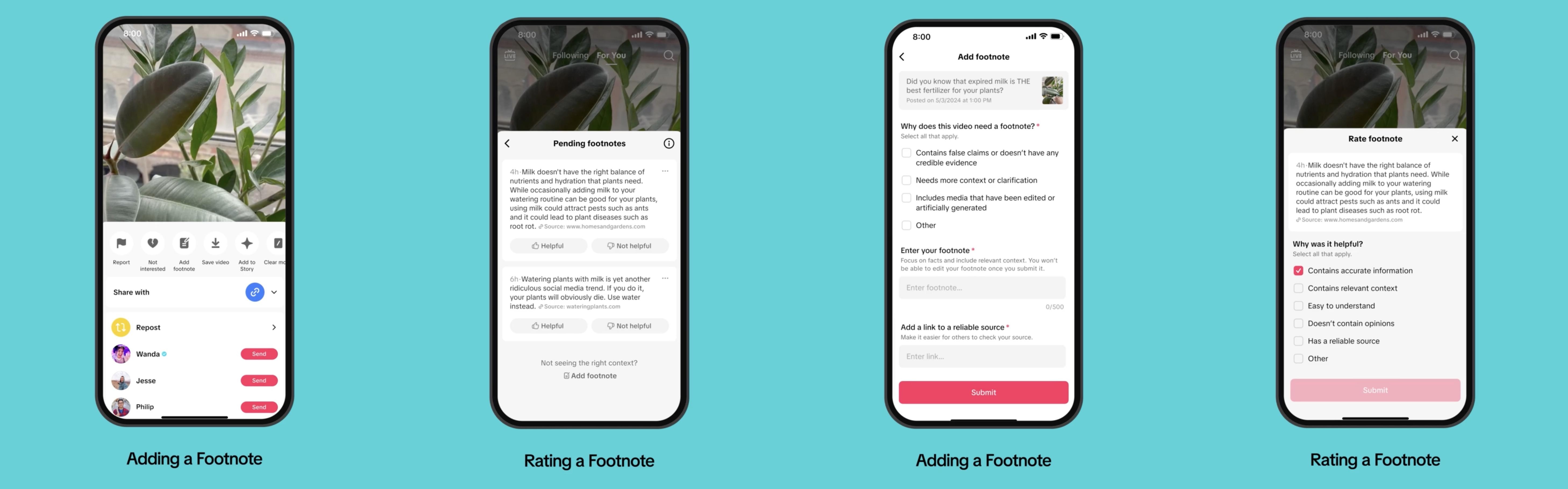 combined side by side Footnotes, TikTok's crowdsourced fact-checks, launches in the US