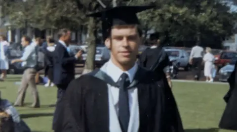 Police investigate sex abuse claims against men linked to Church Alisdair Adams Alisdair Adams is seen as a young man on graduation day, wearing a light suit with a dark ceremonial robe and and mortarboard. He is standing in a field smiling with other students and families in the far distance.