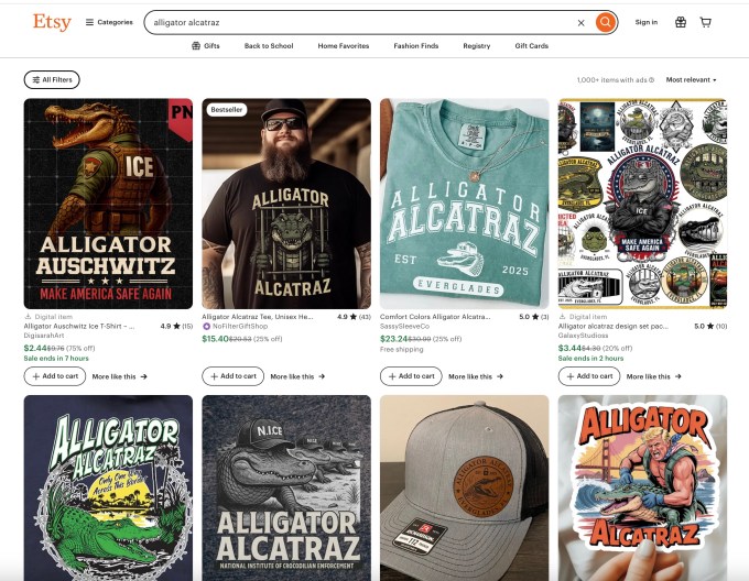 etsy alligator merch1 Etsy faces user boycott over 'Alligator Alcatraz' branded products