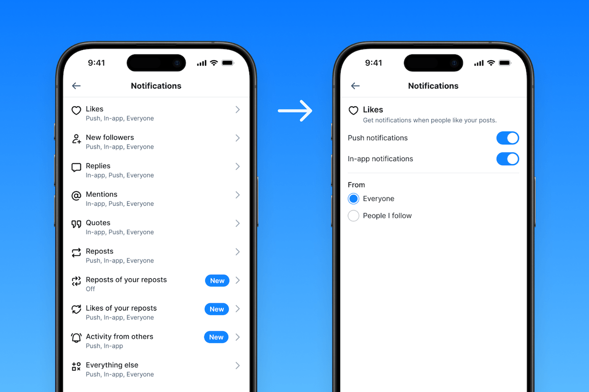 notifs finetune Bluesky users can customize their notifications, including activity alerts from their favorite accounts