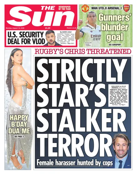 "Strictly star's stalker terror" reads the headline on the front page of The Sun.