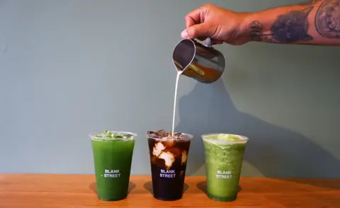 How coffee chains like Costa lost the matcha generation The Boston Globe via Getty Images Specialty beverages in clear plastic cups with Blank Street written on them in white, from left, a green Iced Matcha Tea, a brown Cold Brew Coffee with swirls of cream and a lighter green Blended Lemon Matcha