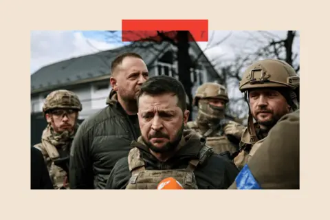 How Russia is trying to win over the world beyond the West RONALDO SCHEMIDT/AFP via Getty Images Ukainian President Volodymyr Zelensky (C) speaks to the press in the town of Bucha