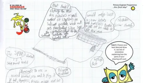 Pupil who invented device to help homeless named 'girl of the year' Primary Engineer Notes and a diagram of the heated blanket diagram