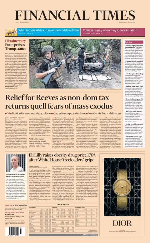 The headline on the front page of the Financial Times reads: "Relief for Reeves as non-dom tax returns quell fears of mass exodus".