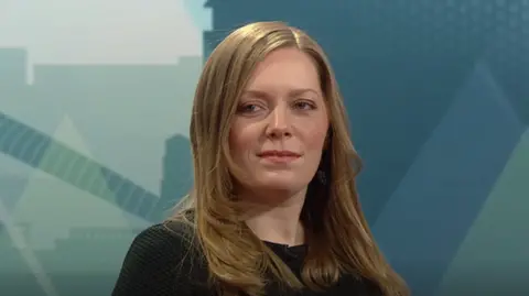 Tamworth cafe owner feared £24k E.On energy bill would sink firm Labour MP Sarah Edwards, a woman with long light brown hair, wearing a black top. She is in a television studio.