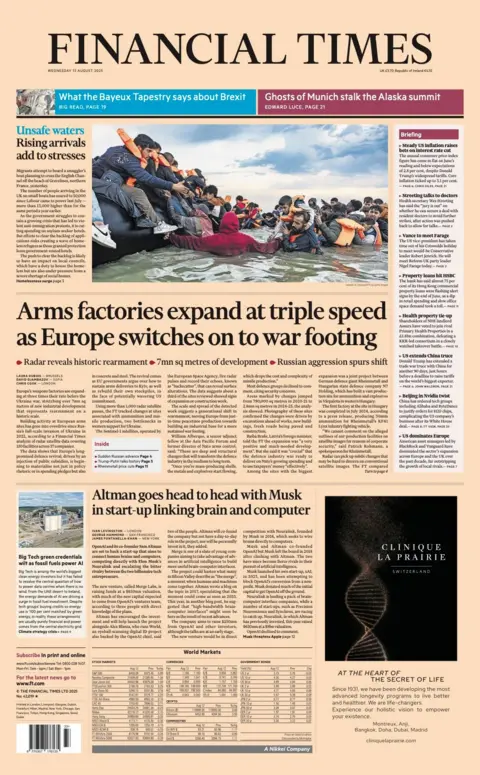 The headline on the front page of the Financial Times reads: “Arms factories expand at triple speed as Europe switches on to war footing”