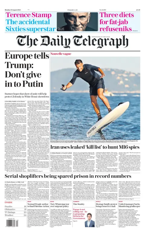 "Europe tells Trump: Don't give in to Putin" reads the headline on the front page of The Telegraph.