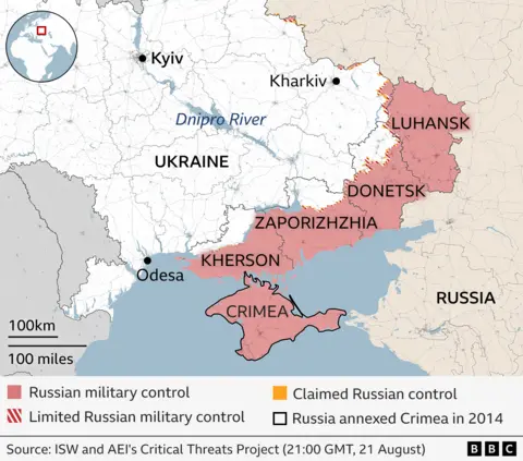 Ukraine admits Russia has entered key region of Dnipropetrovsk Map showing Russian-controlled areas of Ukraine