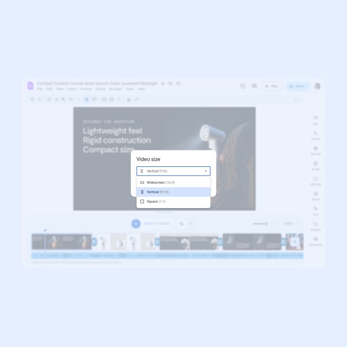Google Vids adds AI avatars to its video editor and launches a consumer version A screenshot of Google Vids video editor which shows an upcoming feature where you will be able to select different formats of video.
