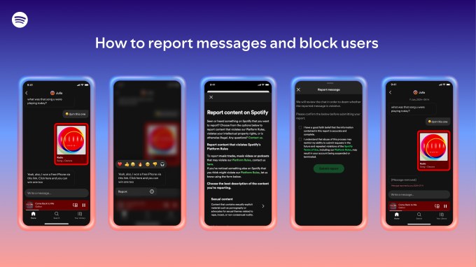 Spotify launches a messaging feature in a bid to become more social How to report messages and block users Spotify launches a messaging feature in a bid to become more social