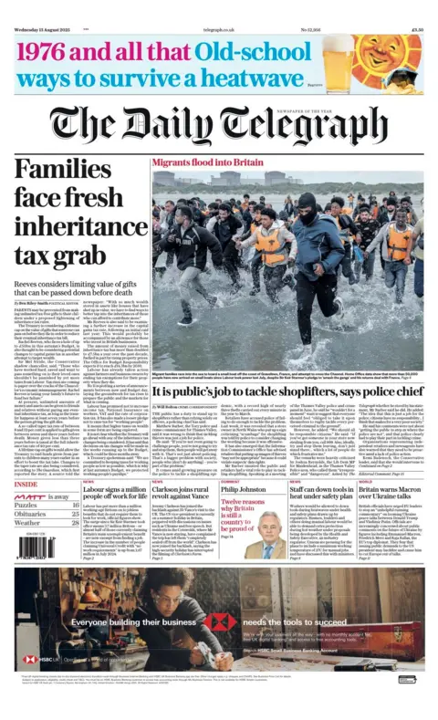 The headline on the front page of the Telegraph reads: “Families face fresh inheritance tax grab”