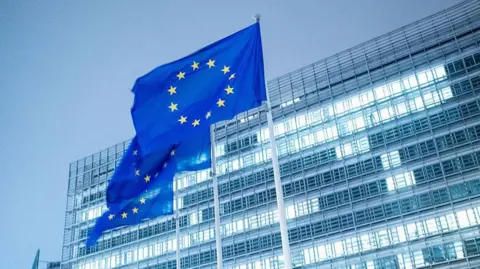 Should Europe wean itself off US tech? Getty Images EU flags outside a European Commission building in Brussels