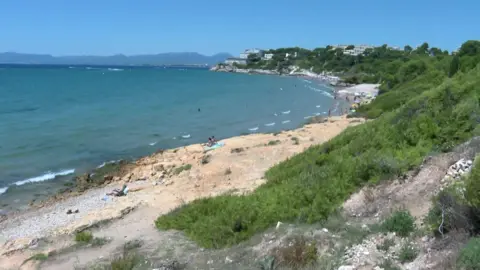 Family's tribute to Birmingham siblings who drowned in Spain EVN/ Radio Television Espanola A sparsely populated beach close to where the boys are believed to have drowned - it has a narrow sandy beach with an expanse of sea to the left of the image and a green embankment above the beach of the right with the shoreline curving around to the left and into the distance.