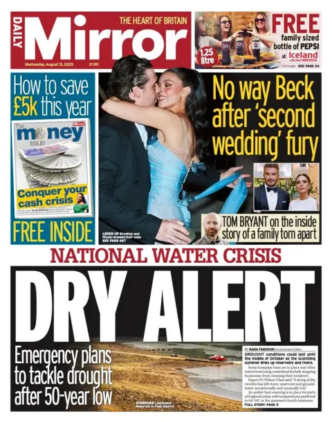 The headline on the front page of the Mirror reads: “National water crisis: Dry alert”