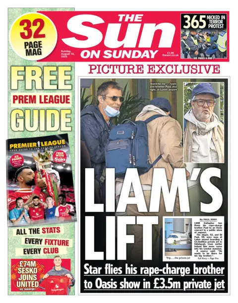 The headline on the front page of the Sun reads: "Liam's lift".