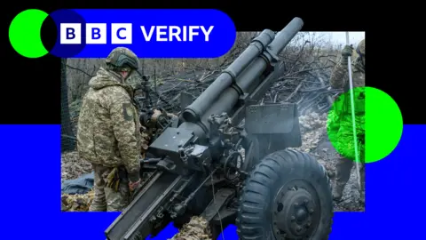 Getty Images Ukrainian army soldiers use a 105mm American M101 Howitzer artillery piece on Ukraine's northeastern frontline with Russia