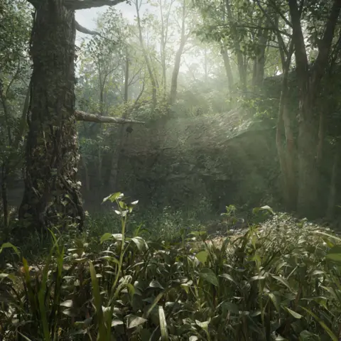 Metal Gear Solid back with remake years after Kojima left Konami Konami A jungle scene rendered in a video game. In the foreground, photo-realistic plants grow in front of a large tree. Several trees in the background are broken up by a beam of light.