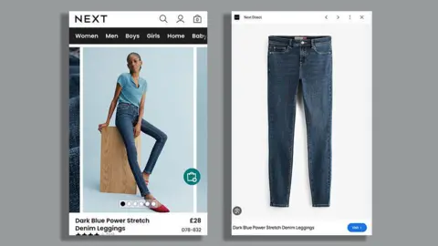 Is super skinny back? UK sees rise in complaints over thin models Next The banned image of a Next model wearing leggings (left), and an image of the leggings on their own (right).