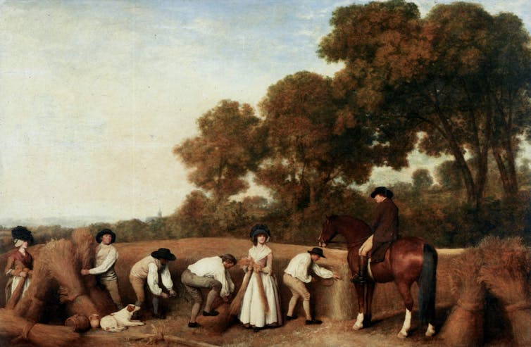 The English thinker whose name is synonymous with doom and gloom has lessons for today A painting in muted colors of a handful of people working in a grain field, as a man sits on a horse nearby.