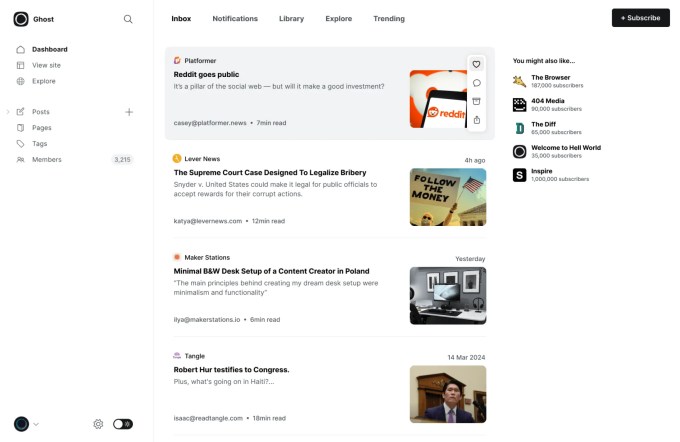 ghost activity pub 01 Substack rival Ghost connects to the open social web with its latest public release
