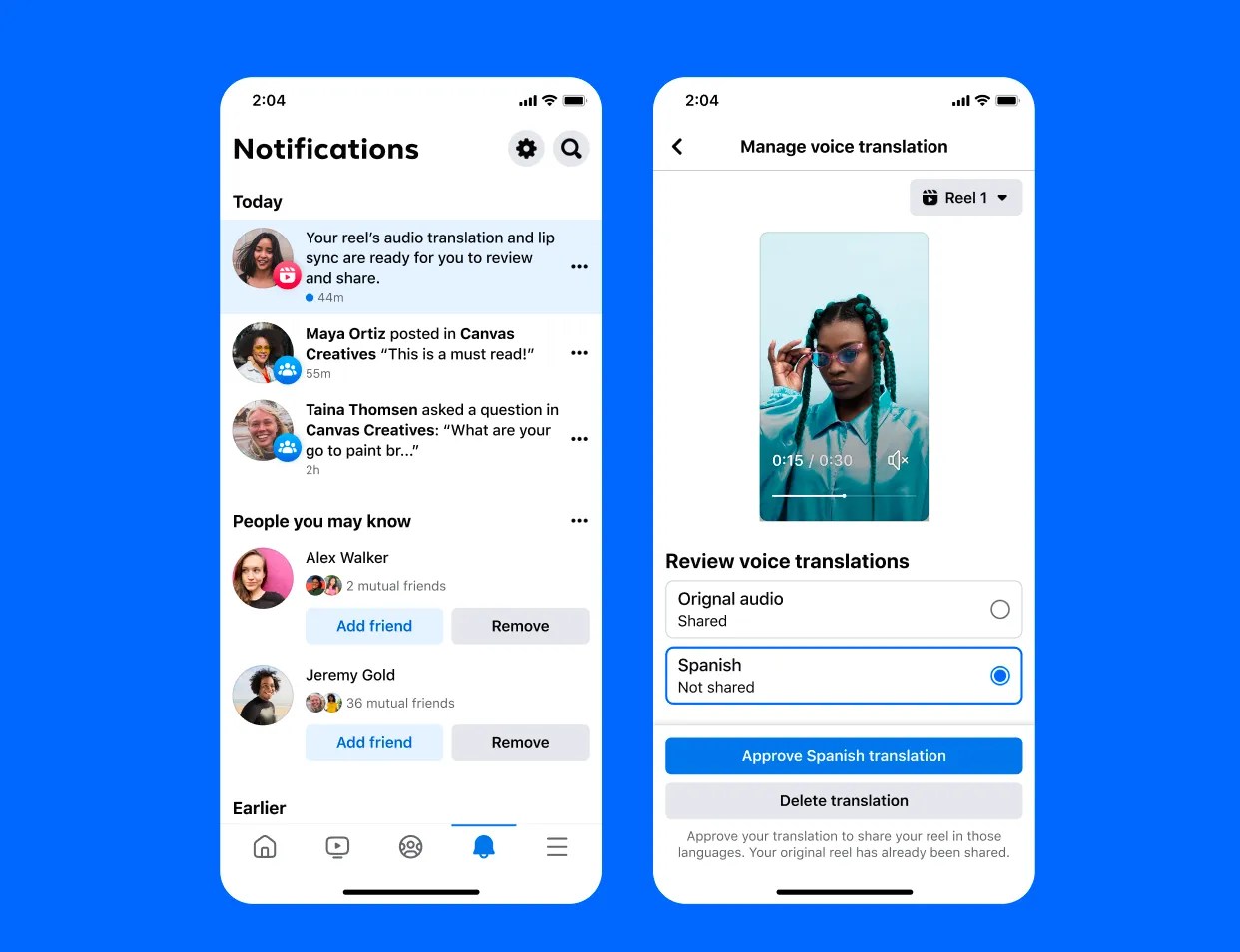Meta rolls out AI-powered translations to creators globally, starting with English and Spanish another screenshot from the new feature, showing how users can manage their voice translations