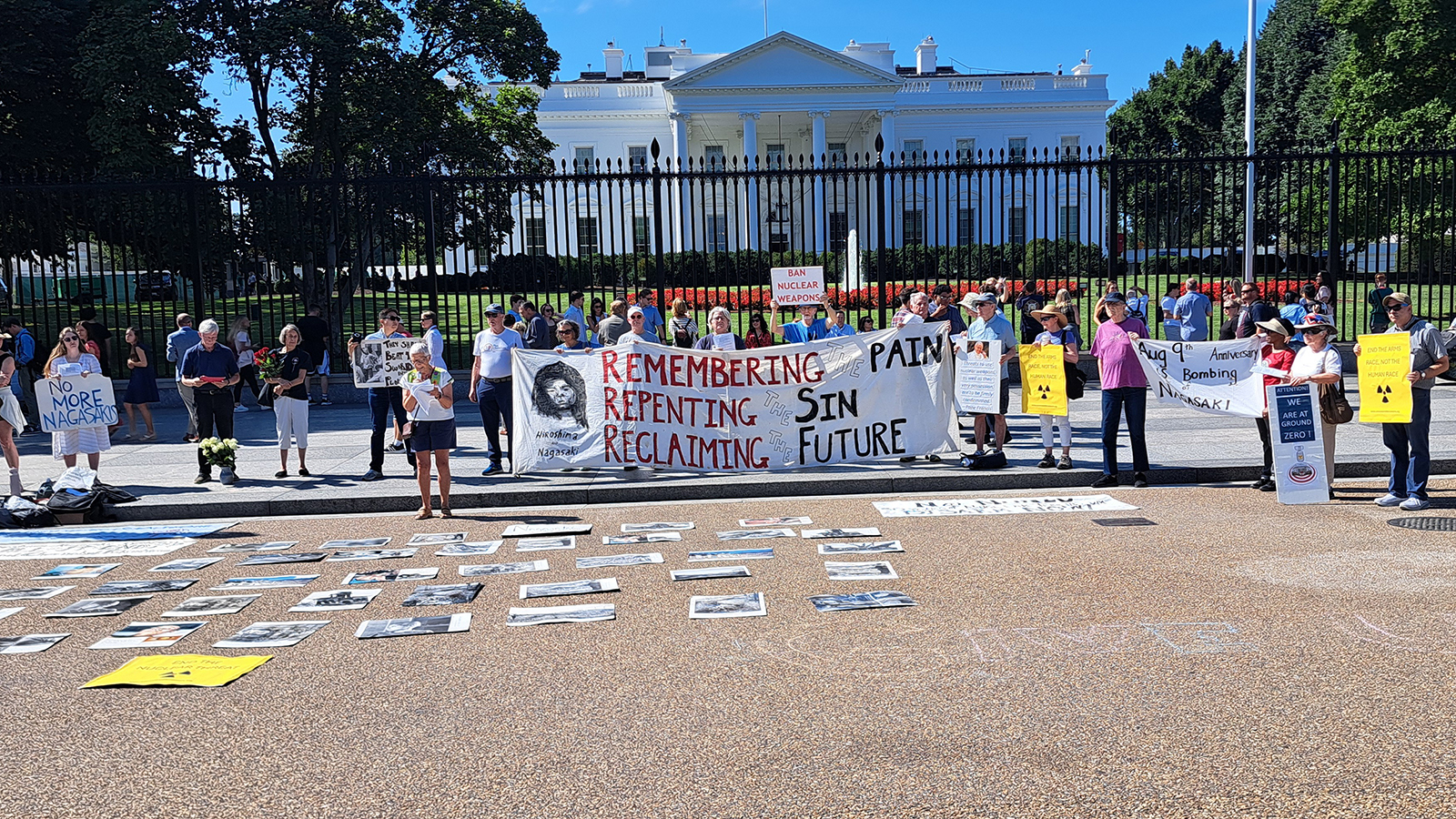 webRNS Catholic Worker Hiroshima1 Faith groups mark atomic bombing anniversary with White House vigil and Pentagon arrests