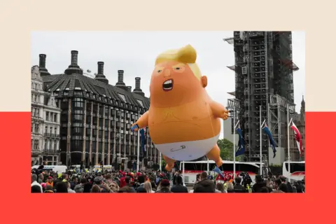 Why Trump's UK state visit is mired with potential pitfalls Getty Images Image of the inflatable effigy of Trump wearing a baby's nappy, pictured in a London street