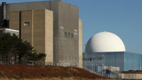 Nuclear energy plan unveiled by UK and US, promising thousands of jobs PA Media A shot of Sizewell B in Suffolk. An industrial facility with multiple buildings, including a large rectangular concrete structure and a prominent white dome-shaped building. The foreground features dry grass and scattered trees, with a clear blue sky overhead."