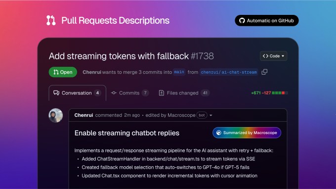 Pull request Descriptions Meet Macroscope: an AI tool for understanding your code base, fixing bugs