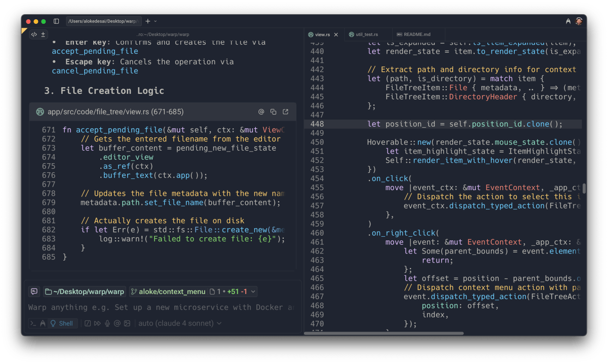 Warp fileEditor Warp brings new diff-tracking tools to the AI coding arms race