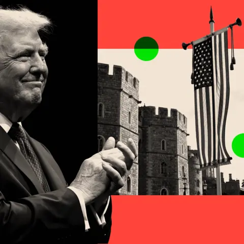 Why Trump's UK state visit is mired with potential pitfalls BBC A montage treated image of President Trump and a flag flying in Windsor
