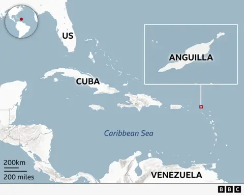 The Caribbean island making millions from the AI boom A map showing Anguilla's location in the Caribbean