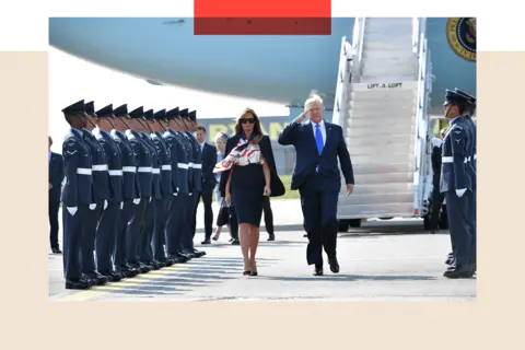 Why Trump's UK state visit is mired with potential pitfalls Mandel Ngan/AFP via Getty Images US President Donald Trump (R) and US First Lady Melania Trump (L) walk on the tarmac after disembarking Air Force One