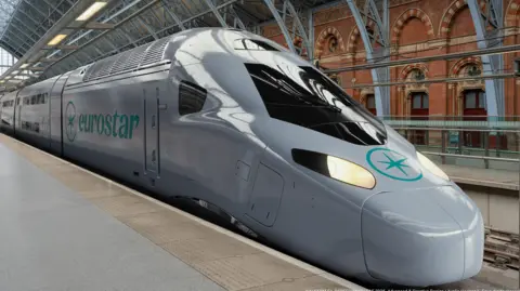 Eurostar orders first double-decker trains Eurostar An artist's impression of the new double-decker "Celestia" trains which Eurostar has ordered. It is a grey train with the Eurostar logo.