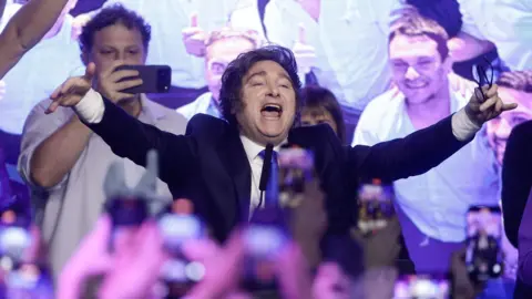The US bet big on Argentina bailout EPA/Shutterstock Argentine President Javier Milei celebrates after learning the results of the legislative elections in Buenos Aires, Argentina, 26 October 2025.