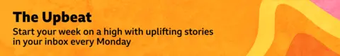 The two words you need to help you push back at work  Thin, yellow, orange and pink banner promoting the Upbeat newsletter with text saying, “Start your week on a high with uplifting stories in your inbox every Monday”. There is a pattern of shapes and different shades of colour on the right of the text.