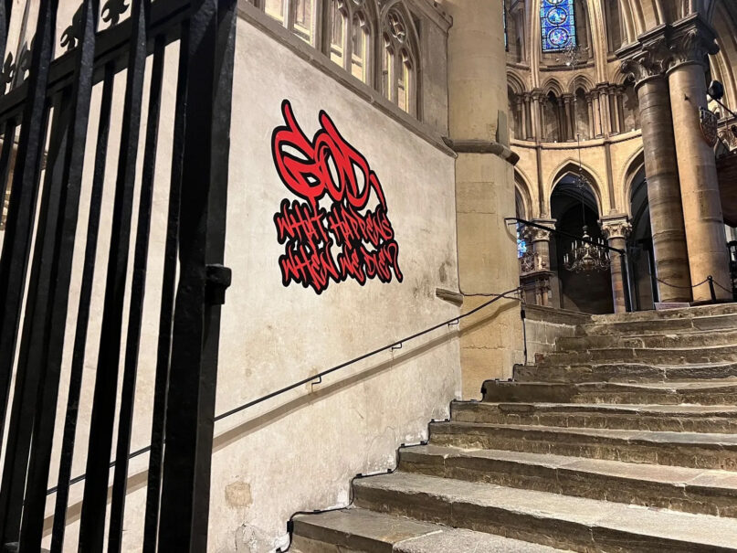 Rejecting comments by Vance and Musk, UK cathedral paints graffiti show as 'meaningful' webRNS Canterbury Graffiti3 Rejecting comments by Vance and Musk, UK cathedral paints graffiti show as 'meaningful'