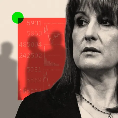 BBC A treated image showing Rachel Reeves with shadow figures behind her