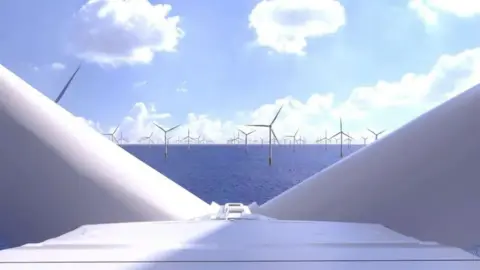 SSE Renewables An artist impression of the wind farm from the top of a turbine showing other turbines in the distance in the sea