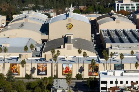 Getty Images A birds-eye view of the Warner Bros lot shows multiple large studios, with the studio at the centre emblazoned with the Warner Bros logo